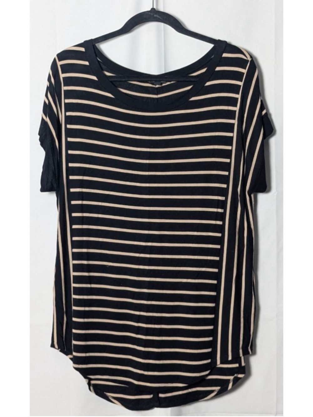 Cable & Gauge Black Tan Striped Button Back Blouse Women’s Large
